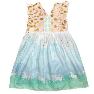 EUC/LN 100% Cotton Gorgeous Unicorn Polka Dot Ruffle Lace Dress